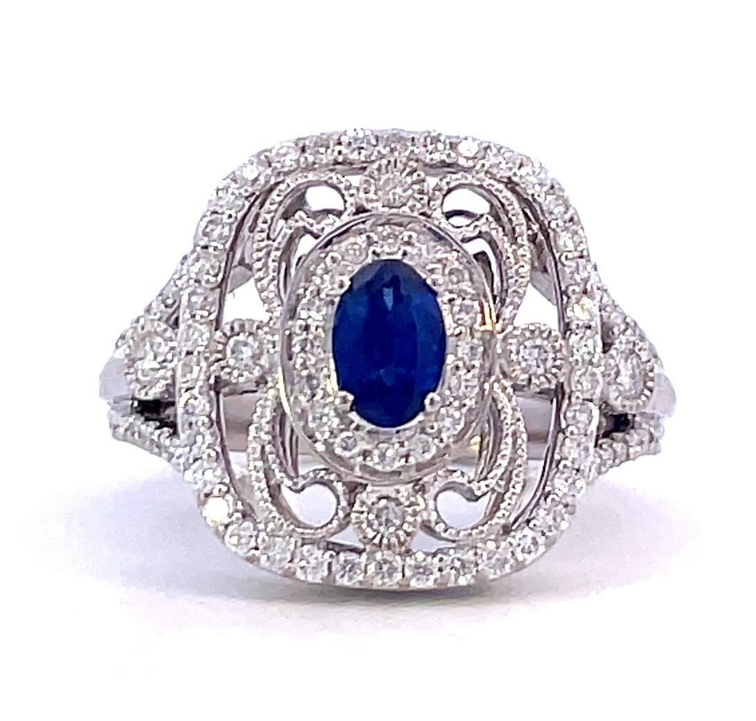 14KT WHITE GOLD DIAMOND AND SAPPHIRE RING (1 of 2)