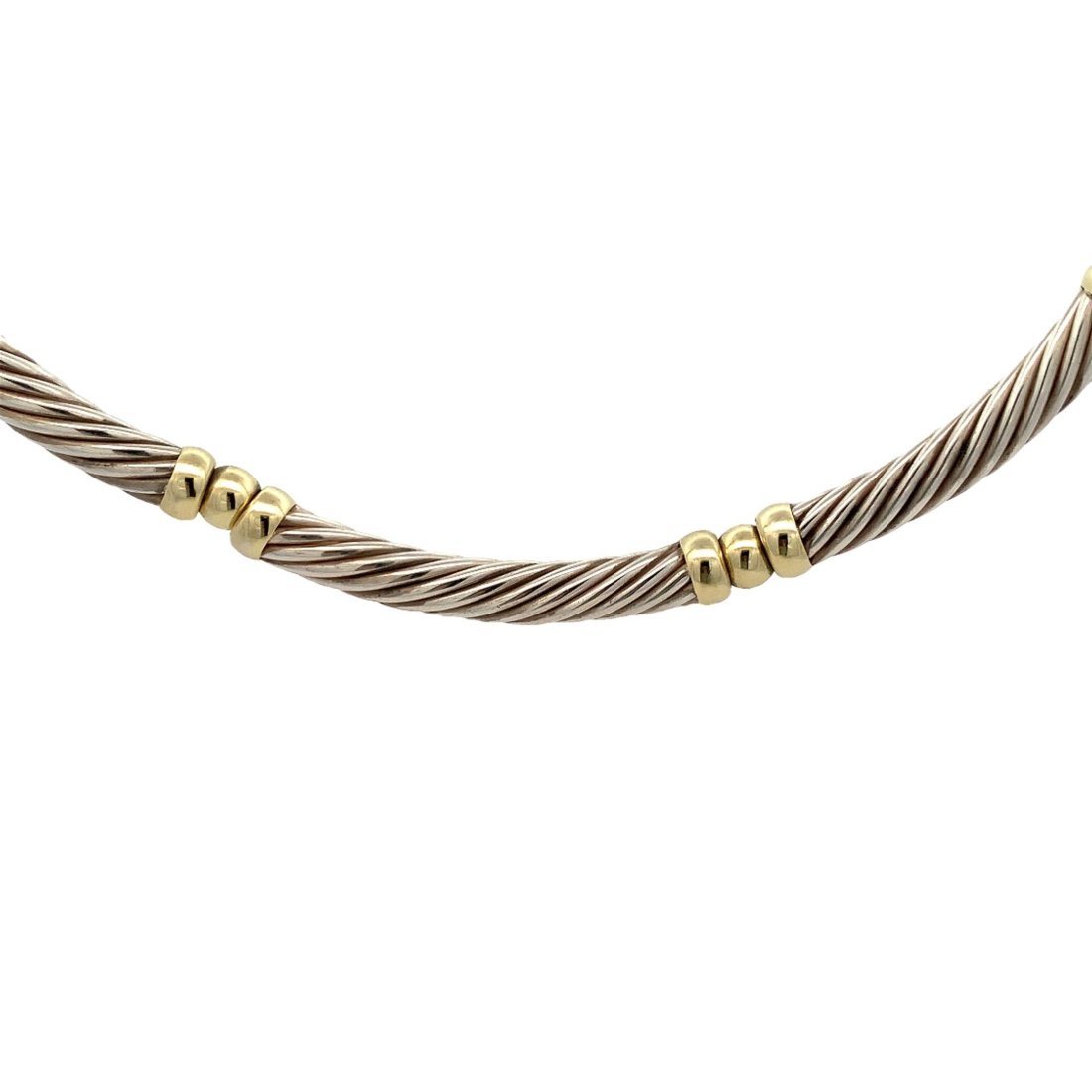 DAVID YURMAN STERLING SILVER & 18KT YELLOW GOLD NEKCLACE: STERLING SILVER AND 18KT YELLOW GOLD DAVID YURMAN 15" HINGED METRO CABLE COLLAR NECKLACE WEIGHING 92 GRAMS