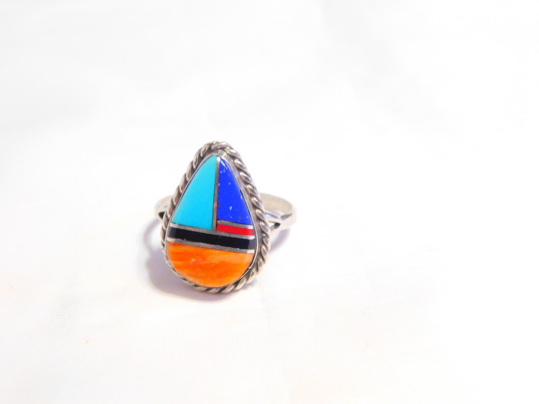 Vintage Sterling Silver Native American Multi Stone Triangle Ring R358: Thank You for Your Interest...For Sale is a Vintage Sterling Silver Native American Multi Stone Triangle Ring.The Band Size is 7 1/2 and has a Total Weight of 3.8 Grams.