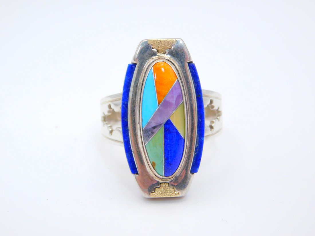 Sterling Silver Native American Carolyn Pollack Relios Multi Stone Inlay Ring: For sale is a beautiful Sterling Silver Native American Carolyn Pollack Relios Multi Stone Inlay Ring. This ring features Lapis, Turquoise, and Amethyst to name a few. Total Weight: 12.3 grams | Ring