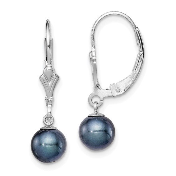 STERLING SILVER BLACK FRESH WATER LEVERBACK EARRINGS: 6MM BLACK FRESH WATER LEVER BACK EARRINGS