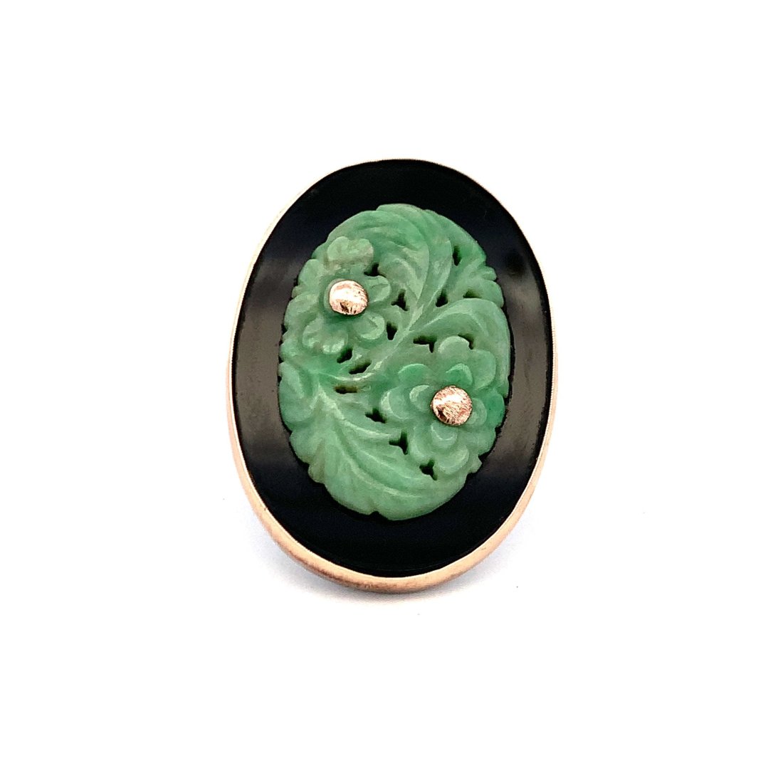 STERLING SILVER JADE RING: STERLING SILVER LARGE RING WITH A GREEN JADE STONE THAT HAS SCROLL WORK AND 10KT GOLD FILLED BEADS. 10KT GOLD FILLED BORDER ALONG THE EDGE OF THE RING. WEIGHING 19 GRAMS