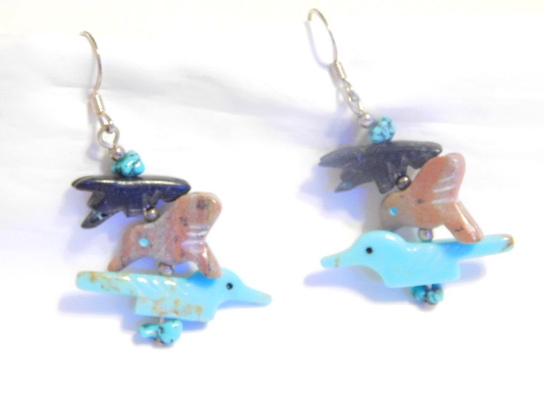 Hand Carved Native American Fetish Animal Earrings (1 of 7)