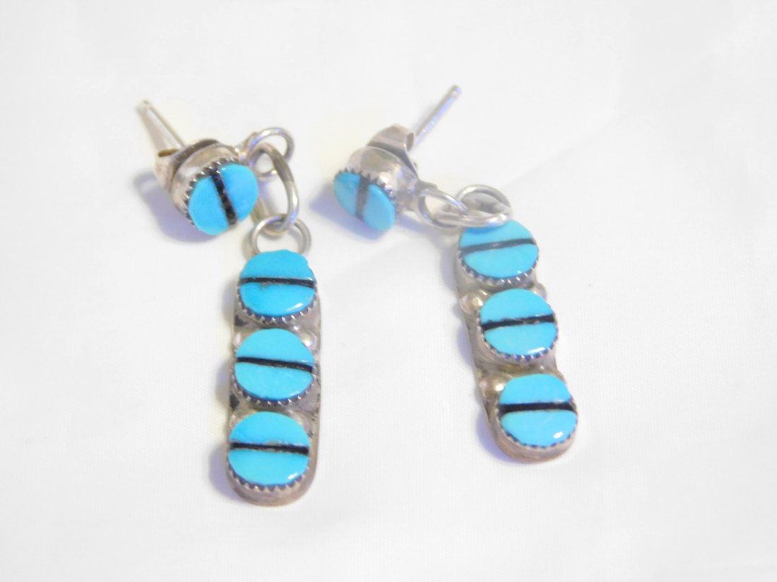 Sterling Silver Native American Vintage Turquoise Dangle Earrings (1 of 7)