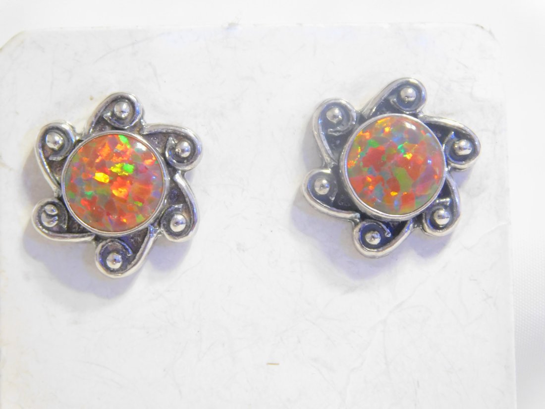 Native American Sterling Silver Fire Opal Stud Earrings (1 of 7)