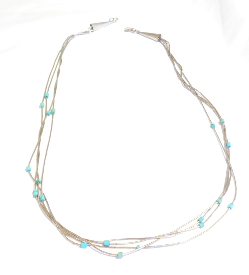 Sterling Liquid Silver Native American Turquoise Beaded Necklace. (1 of 8)
