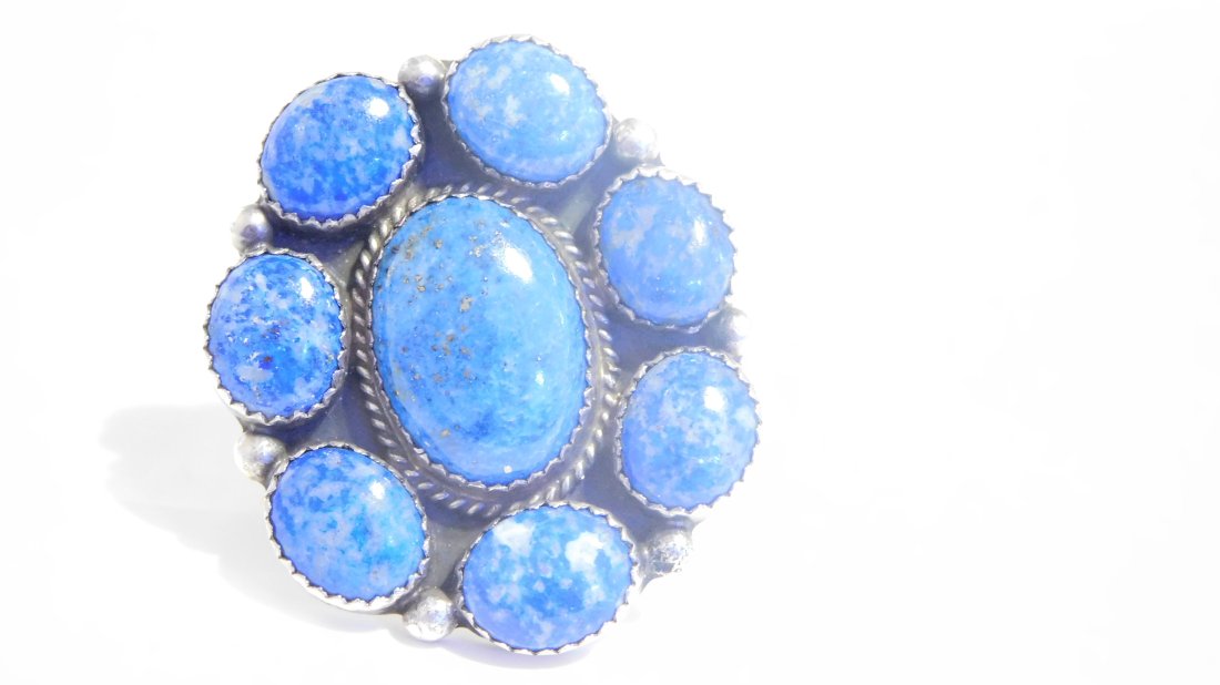 Sterling Silver Native American Lapis Braided Flower Ring (1 of 5)