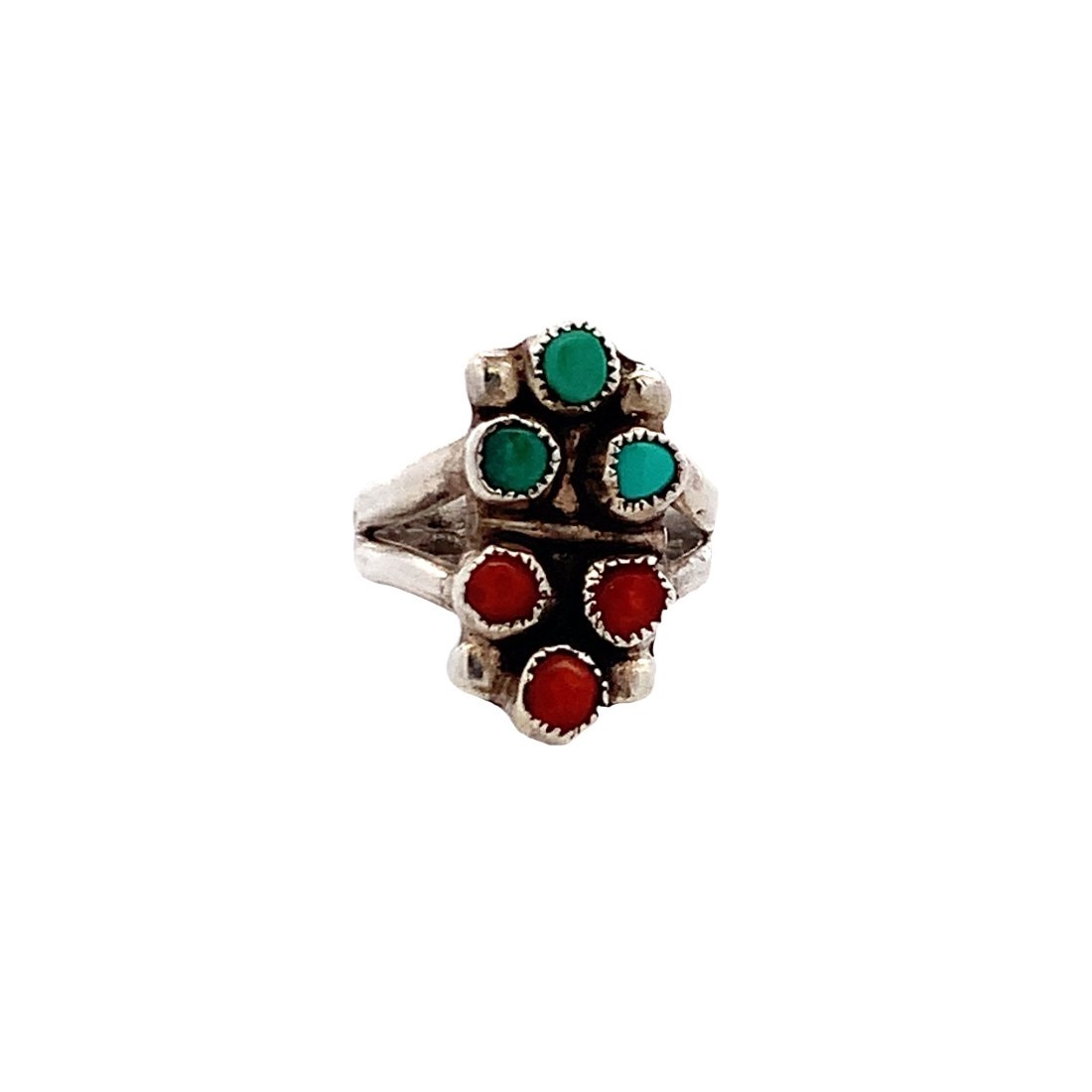 Sterling Silver Native American Style Coral and Turquoise Ring (1 of 5)