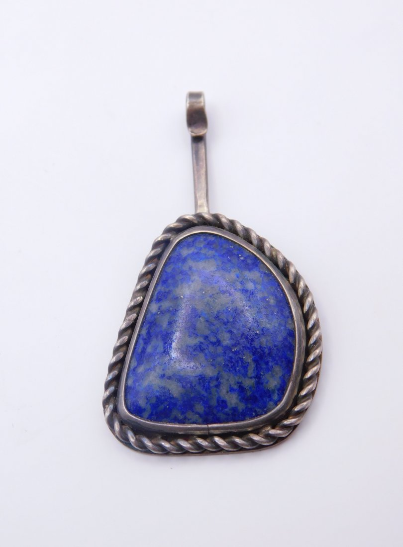 Native American Sterling Silver Large Lapis Lazuli Pendant - Signed (1 of 4)