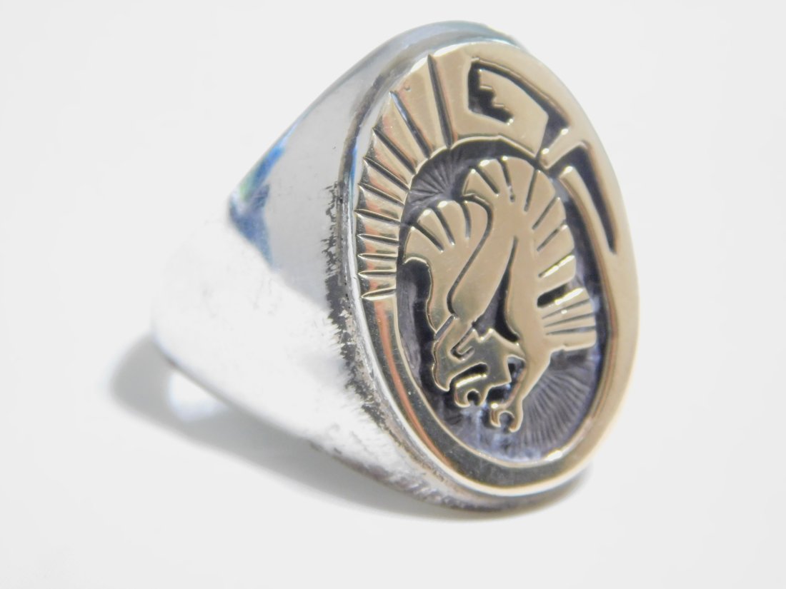 Sterling Silver/14K Gold Men's Native American Navajo Eagle Ring Signed (1 of 7)