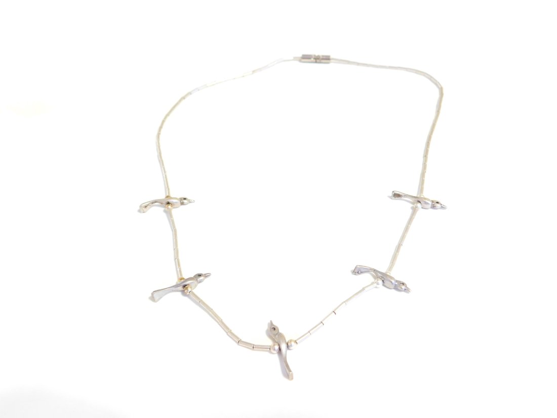 Native American Sterling Silver Fetish Birds Liquid Silver Necklace 15" (1 of 4)