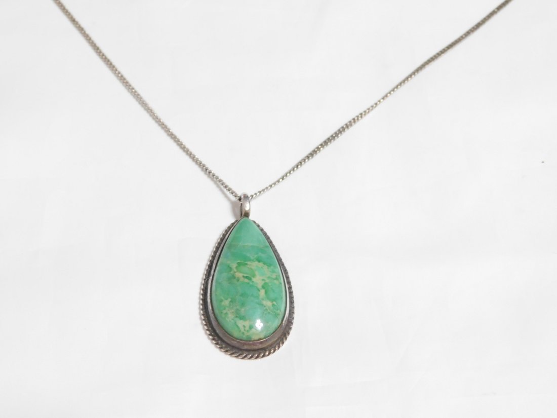 Native American Sterling Silver Tear Drop Morenci Turquoise Necklace (1 of 7)