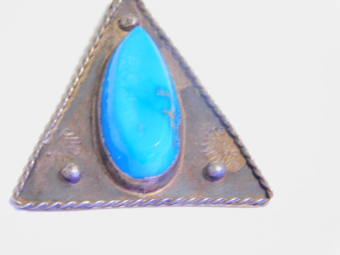 Vintage Native American Sterling Silver Sleeping Beauty Turquoise Triangle Shaped Pendant Hallmarked (1 of 7)
