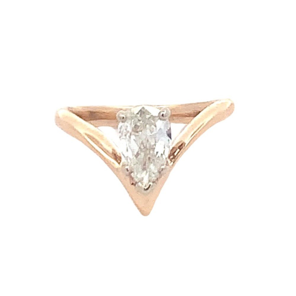 14kt Yellow Gold Chevron Style Diamond Solitaire Ring (1 of 3)