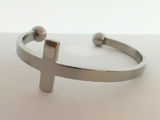 stainless steel bracelet: Made in stainless steel this bangle bracelet is great for everyday wear.It has a cross detail and the bracelet is 5mm wide. It does have the ability to be an ash holder by unscrewing the beads at the 