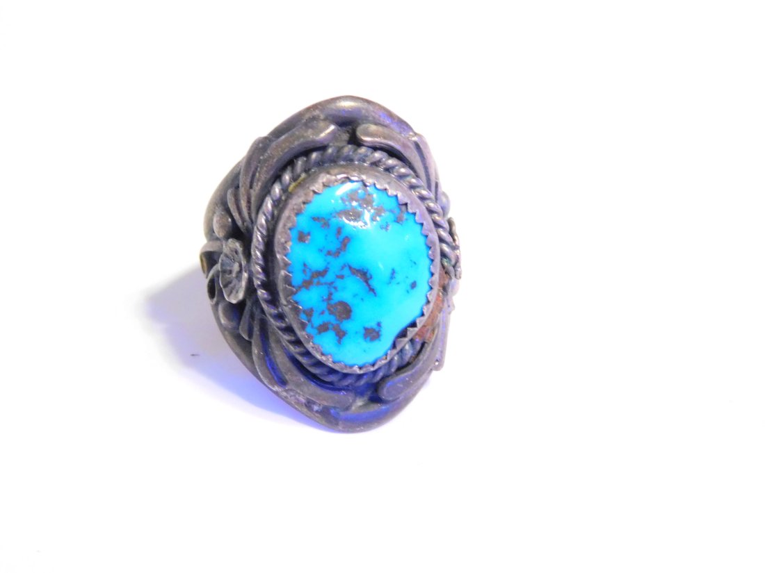 Vintage Native American Navajo Kingman Turquoisew Ring Signed (1 of 10)