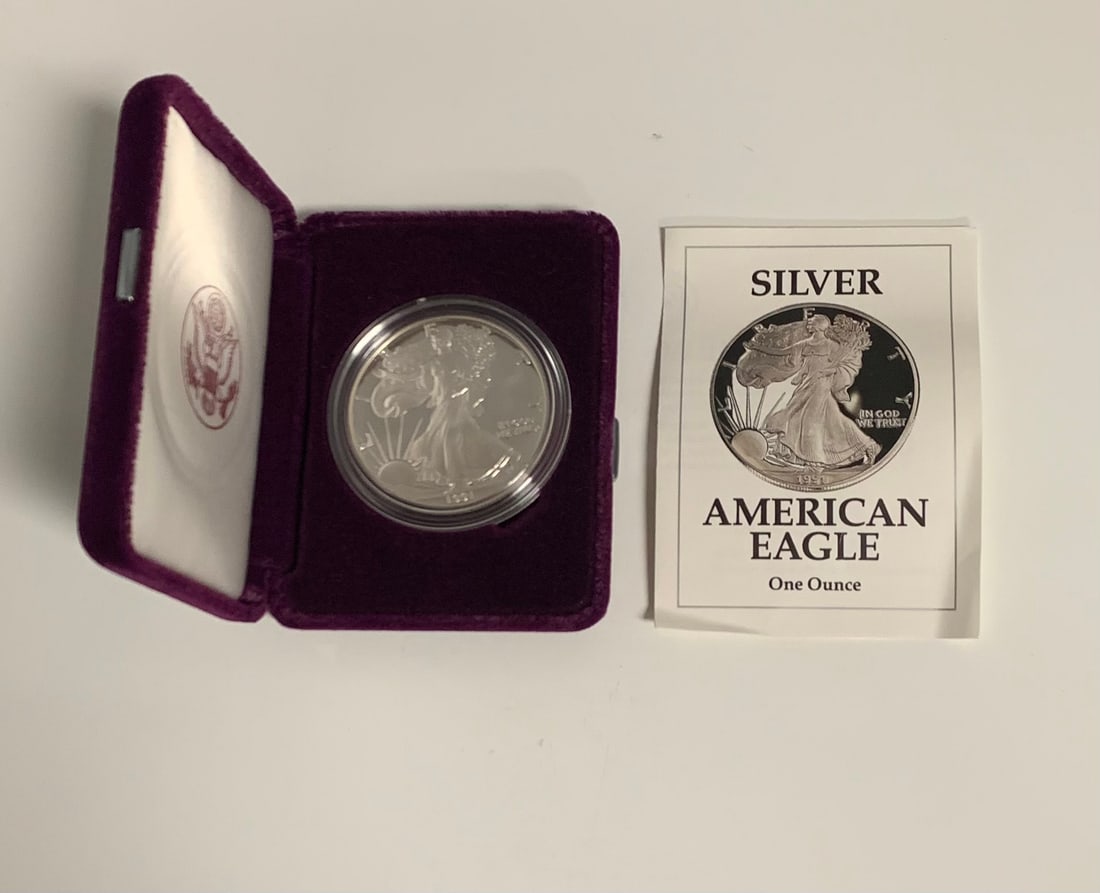 1991 American Silver Eagle - Proof - 1 Oz. Silver Bullion Velvet Box & COA KEY (1 of 4)