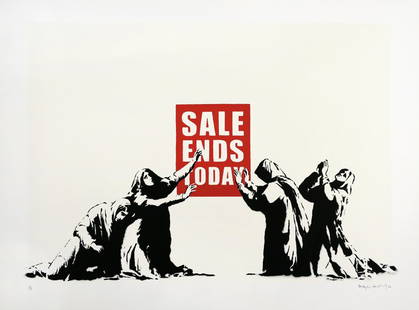 Banksy "Sale Ends" LA Edition: Artist and Title Screenprint in colours on Arches wove paper. Signed and numbered by the artist, 42/150. Published in 2006 by Pictures on Walls, London. Accompanied by a certificate of authenticity