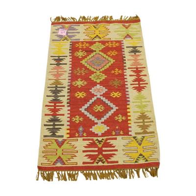 VINTAGE TURKISH KILIM RUG: Vintage Turkish Flat Weave Hand Knotted Kilim Rug. 38"x62". Weight 5 pds. PROVENANCE: A Charleston SC Private Estate.