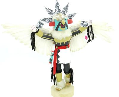 VINTAGE HOPI KACHINA EAGLE DANCER SIGNED: Native American, Southwestern United States, Hopi, ca. mid to late 20th century. A hand-carved wood, feather and fur kachina doll in the form of an eagle dancer. The costume consists of a knee length 