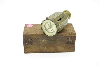 ANTIQUE BRASS SURVEYOR'S CROSS: Antique Surveyorâ€™s Cross with Compass. With the original wood case. Box 6"x3". Compass 2 1/2"x5", Weight 1 pd 3 oz. PROVENANCE: A Charleston SC Private Collection