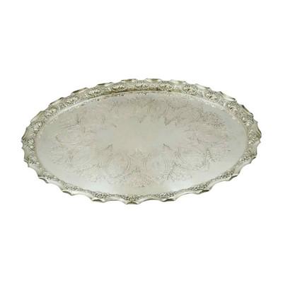 LARGE 19TH C FINE FENTON BROS SHEFFIELD TRAY: Large Exceptional English Fenton Brothers of South Moor Works, Earl Street, Sheffield (established 1859) c. 1890. Footed Silverplate Tray. Tray with mark used prior to 1900. Scrolling fluted rim with 