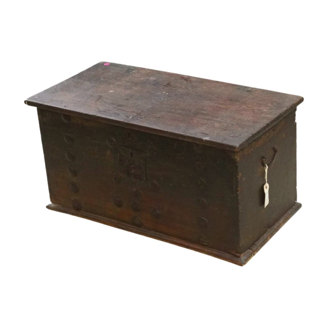 ANTIQUE 18th c SPANISH COLONIAL WOOD CHEST: Antique 18th c Spanish Colonial Chest, Hand forged iron handles, locks and mountings. 29.5" x 15" x 14.5". PROVENANCE: A Charleston SC Private Collection.
