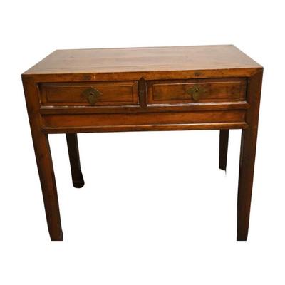 ANTIQUE CHINESE HALL CONSOLE TABLE: Antique 19th Chinese Hardwood Hall Console Table, with rectangular top resting above two drawers. 39" x 22" x 35.5". PROVENANCE: A Charleston SC Private Collection