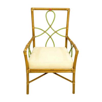 SELAMAT GREEN & NATURAL BAMBOO CHAIR: Designer Selamat Green & Natural Bamboo Chair. Very luxurious and in excellent condition. Dimensions are 24 inches in width, 19 inches in depth, and 38 inches in height. PROVENANCE: The Historic Cleli