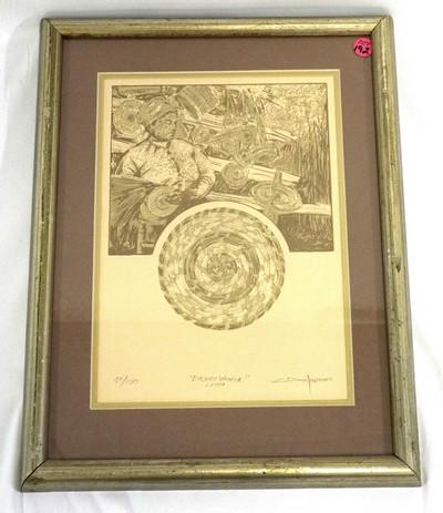 BASKET WEAVER LITHO DEANTONIO: Charleston Basket Weaver Lithograph number 51/150. Signed by the Artist. C. DeAntonio. In frame 13"x18"x1". Weight 3.5 pds. PROVENANCE: A Charleston SC Private Collection.