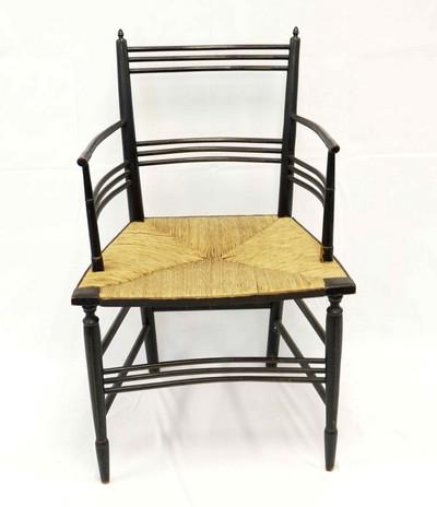 ANTIQUE AESTHETIC RUSH SEAT CHAIR: Antique Aesthetic Movement Rush Seat Chair, 22"x20"x34". PROVENANCE: A Charleston SC Private Estate.
