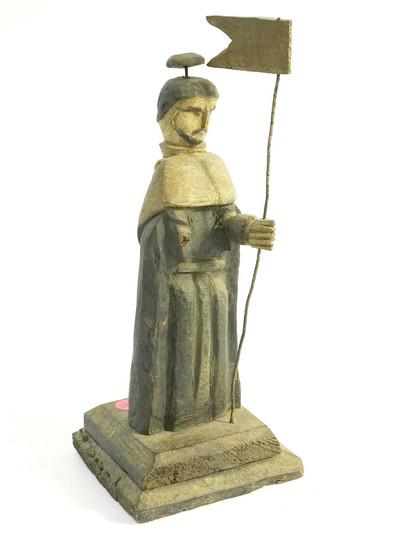 SPANISH COLONIAL 19TH C SAN PEDRO SANTO: Antique Spanish Colonial early late 18th early 19th c. Santo San Pedro, St. Peter. Missing a hand. 5"x5"x12". 1 lb 6 oz. PROVENANCE: A Charleston SC Private Collection