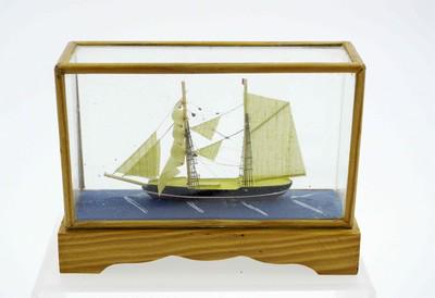 VINTAGE CASED MODEL CLIPPER SHIP: Vintage Cased Miniature Model Clipper Ship. Missing 1 molding strip. 6"x2"x4". Weight 12 oz. PROVENANCE: A Charleston SC Private Estate.