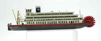 VINTAGE DELTA QUEEN CINCINNATI STEAMBOAT MODEL: Vintage Delta Queen Cincinnati Steamboat Model. 12"x2.25"x3". Weight 1 pd. PROVENANCE: A Charleston SC Private Estate.