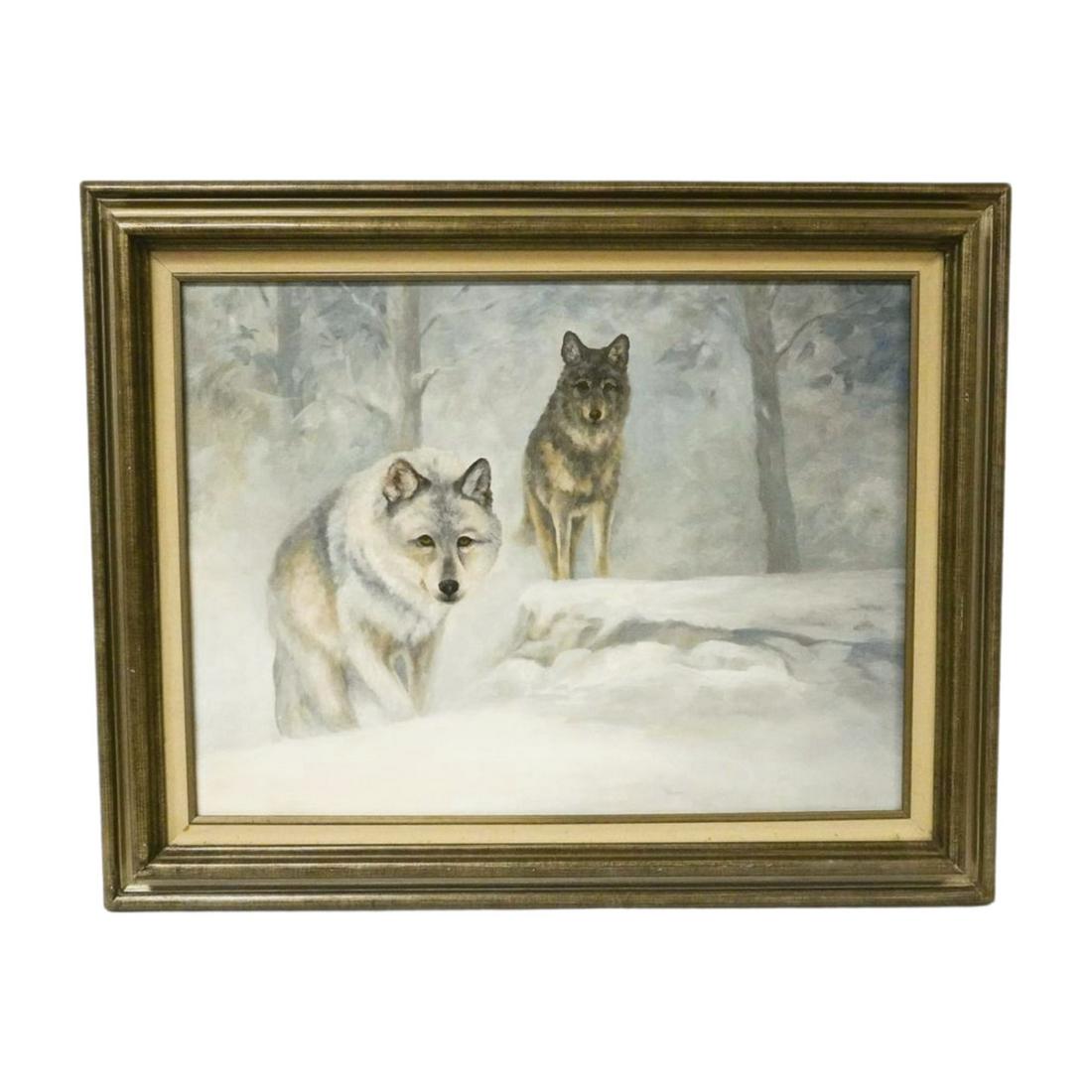 VINTAGE PAINTING WOLVES "SILENCE" ON CANVAS (1 of 3)