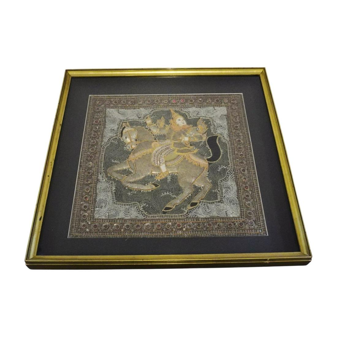 VINTAGE KALAGA MYANMAR SILK EMBROIDERED TAPESTRY (1 of 5)