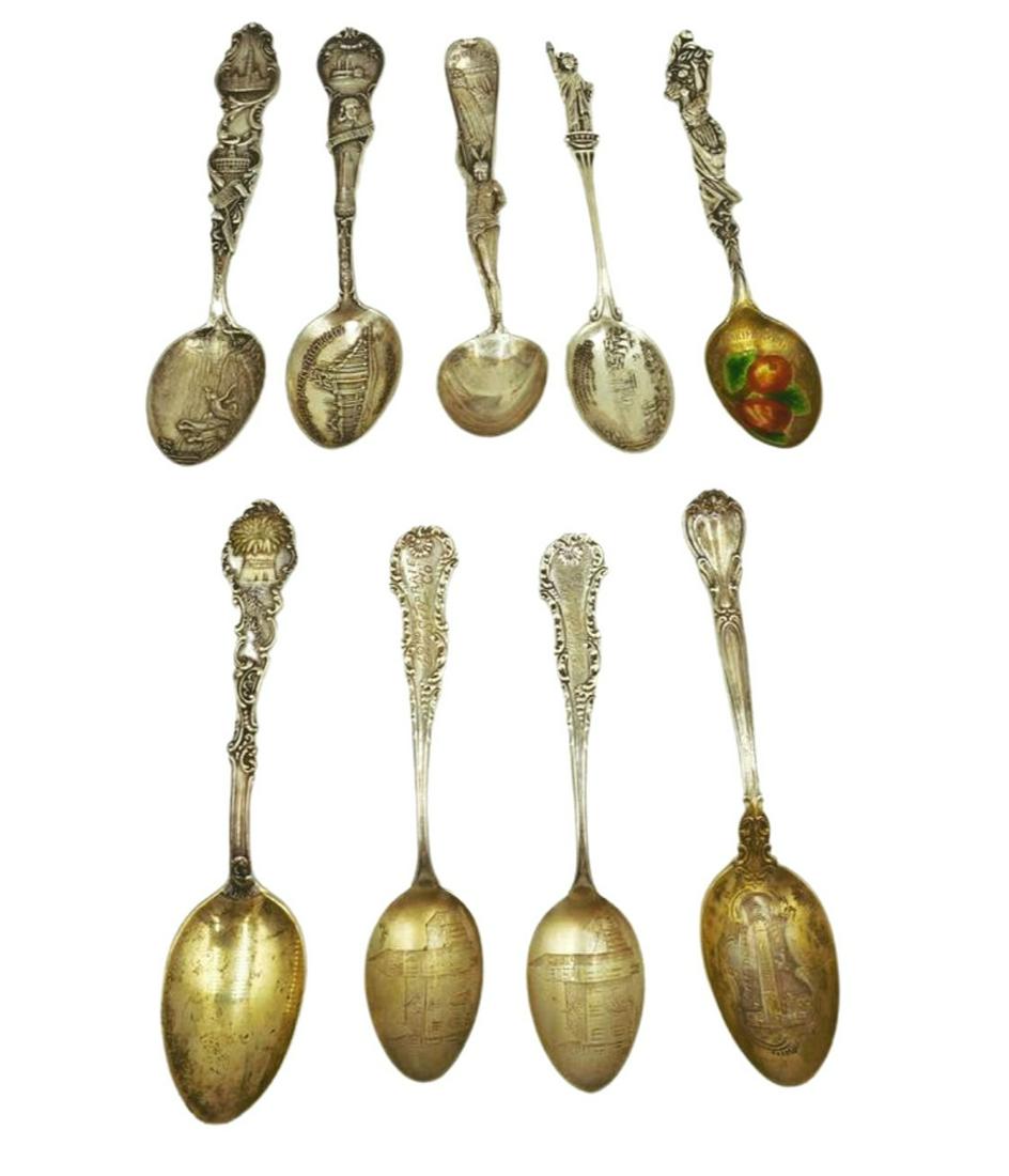 9 ANTIQUE AMERICAN ORNATE STERLING SOUVENIR SPOONS (1 of 4)