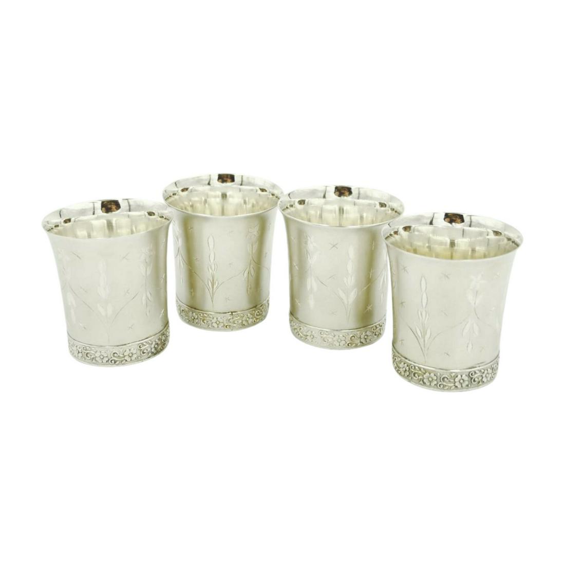 4 VINTAGE CHASED ETCHED STERLING SILVER CUPS (1 of 4)