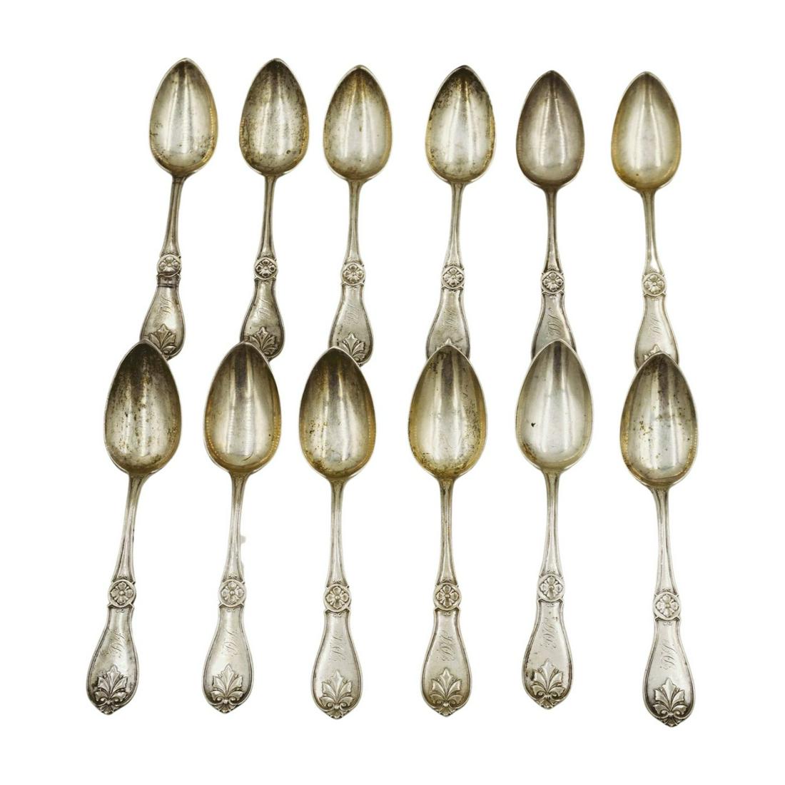 12 JAMES BUTLER COIN SILVER "LEAF" SPOONS (1 of 3)