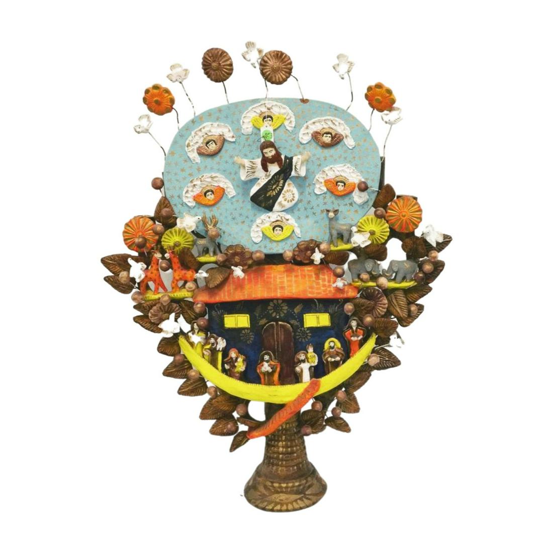 VINTAGE LARGE FOLK ART NOAHS ARK TREE OF LIFE CANDELABRA (1 of 5)