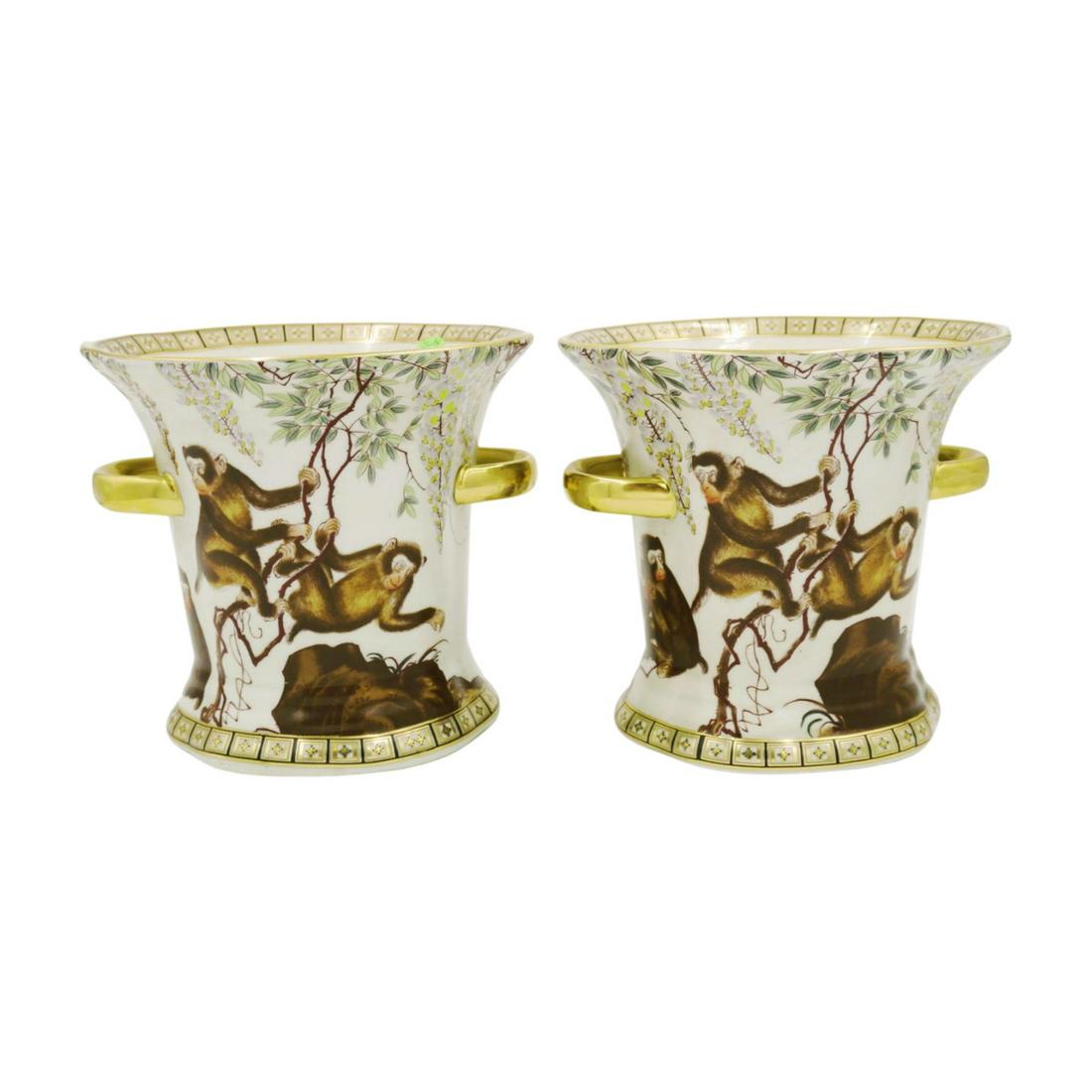 PAIR OF PORCELAIN MONKEY CACHE POTS (1 of 7)