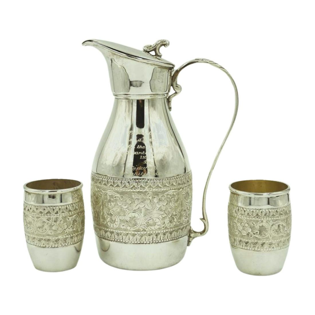 BHATTER 3 PC STERLING SILVER WATER CARAFE & GLASSES (1 of 5)