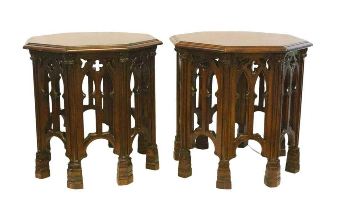 PAIR OF ENGLISH MAHOGANY GOTHIC ARCH SIDE TABLES (1 of 6)