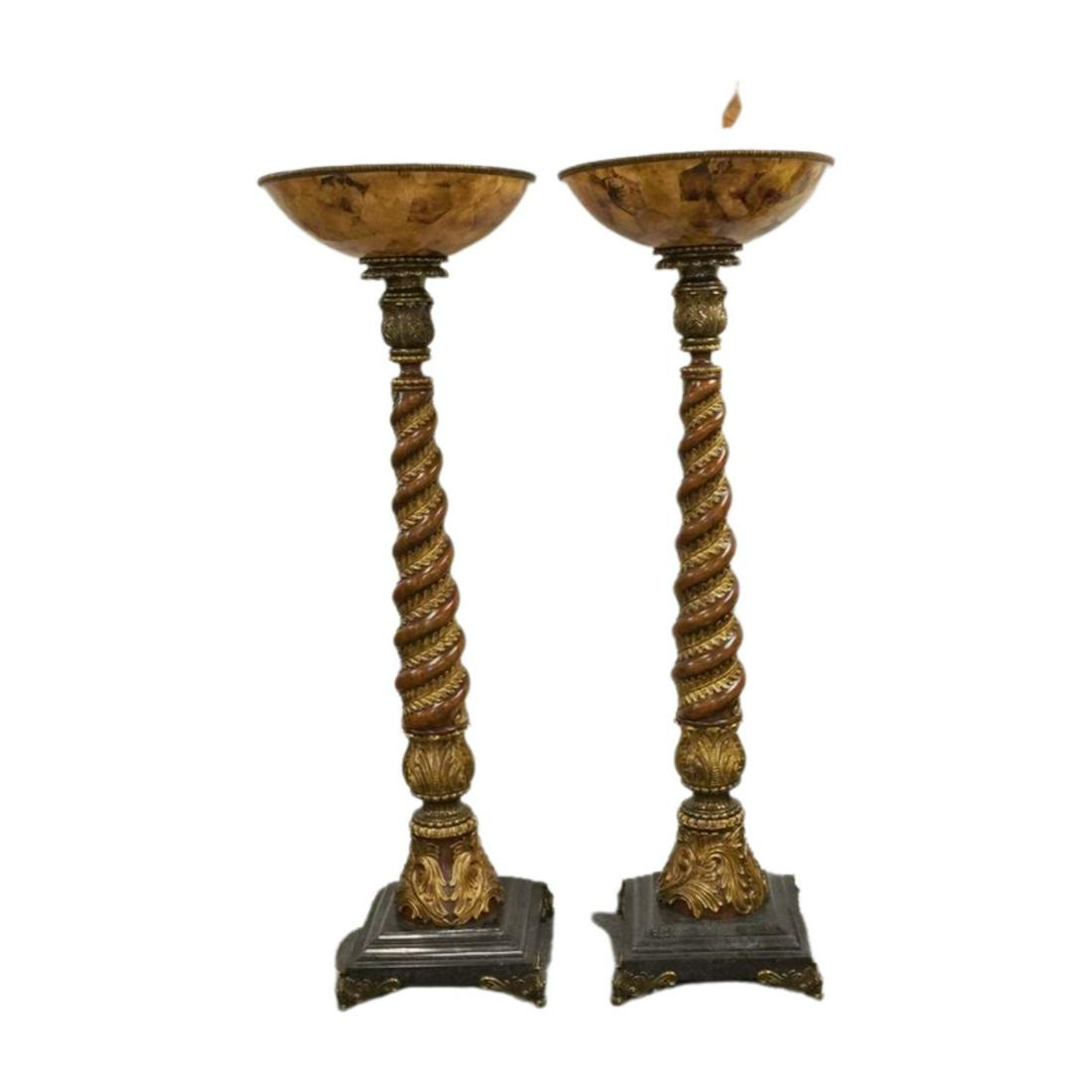 PAIR OF WOOD AND MARBLE DESIGN TORCHIERE FLOOR LAMPS (1 of 7)