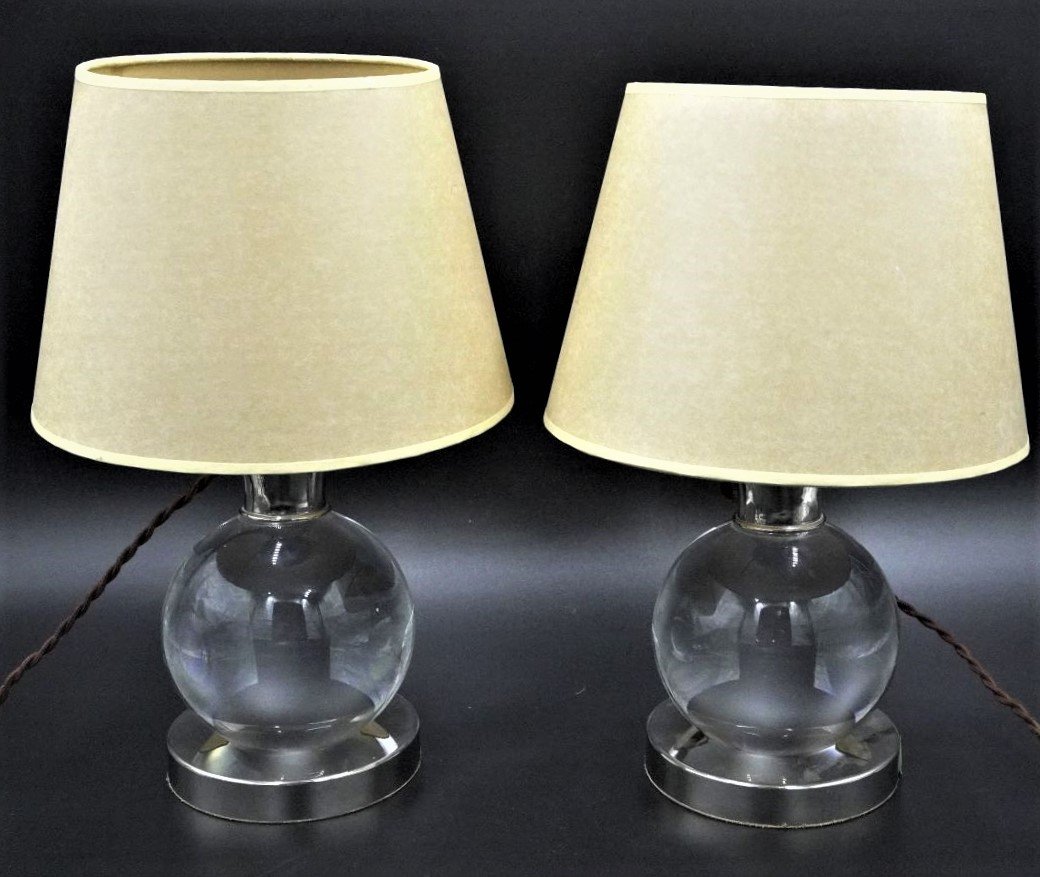 PAIR ART DECO JACQUES ADNET BACCARAT LAMPS (1 of 7)