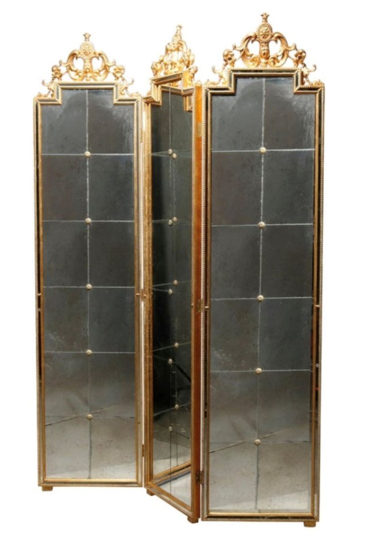 FRENCH ANTIQUE LOUIS XIV TRIFOLD MIRROR SCREEN (1 of 6)