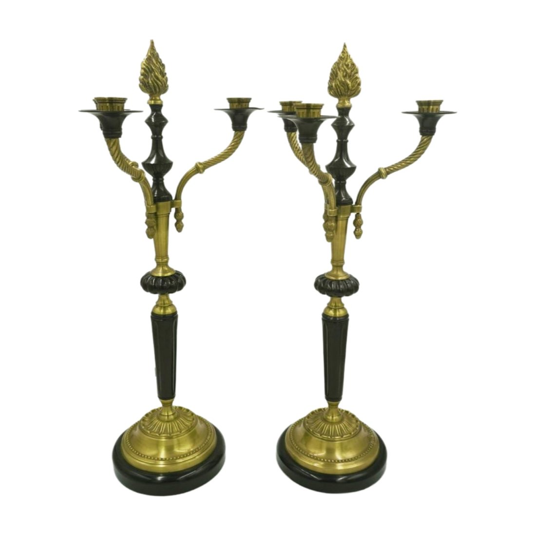 ELEGANT PAIR OF BLACK & GOLD FRENCH EMPIRE STYLE CANDELABRAS (1 of 4)
