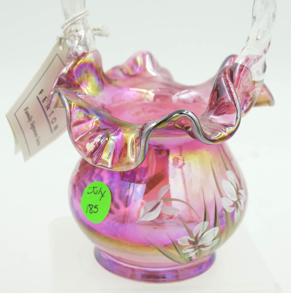 FENTON HAND PAINTED IRRIDESCENT BASKET (1 of 7)