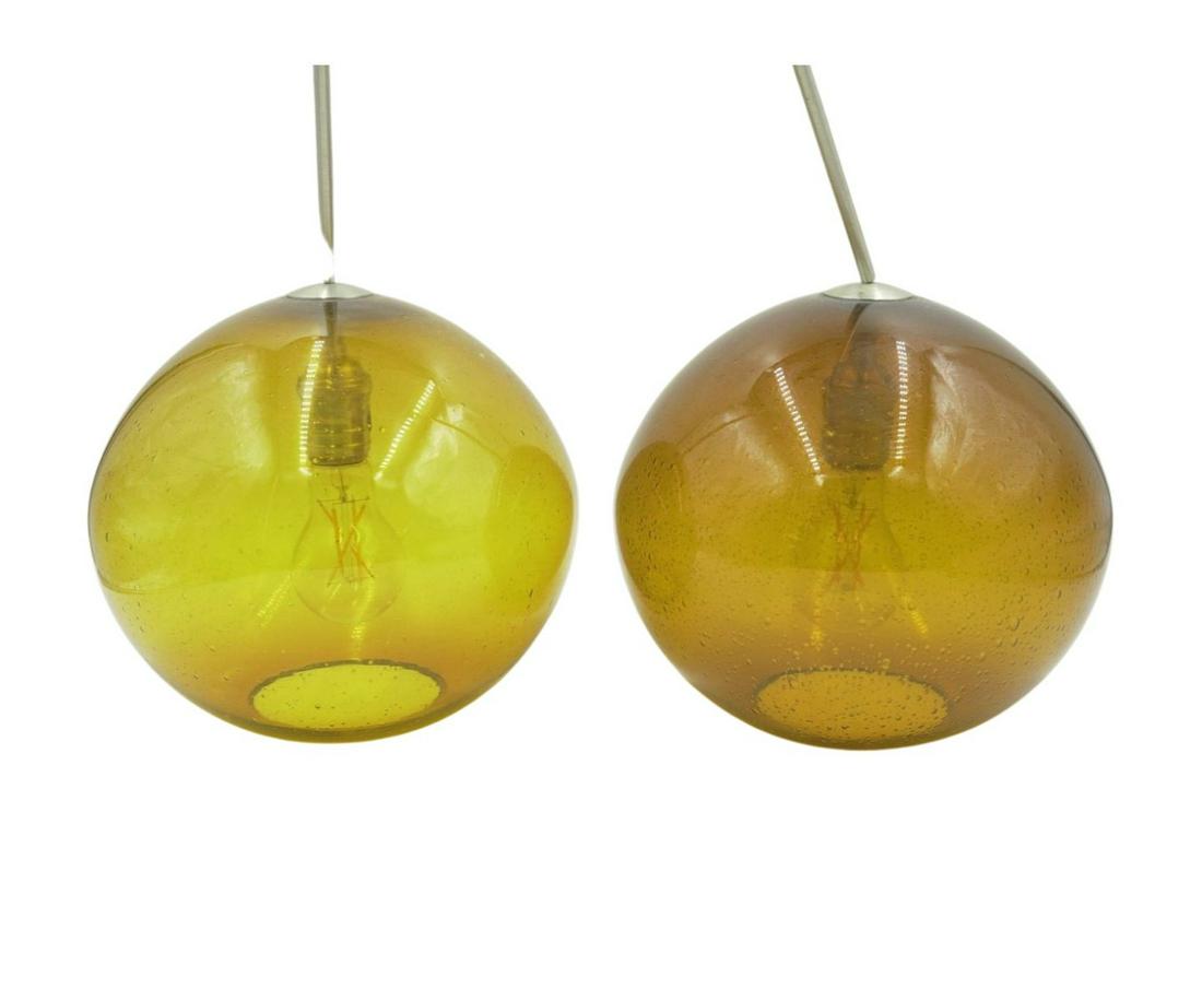 PAIR OF MID CENTURY MODERN STYLE GLASS & CHROME PENDANT LIGHT FIXTURES (1 of 4)