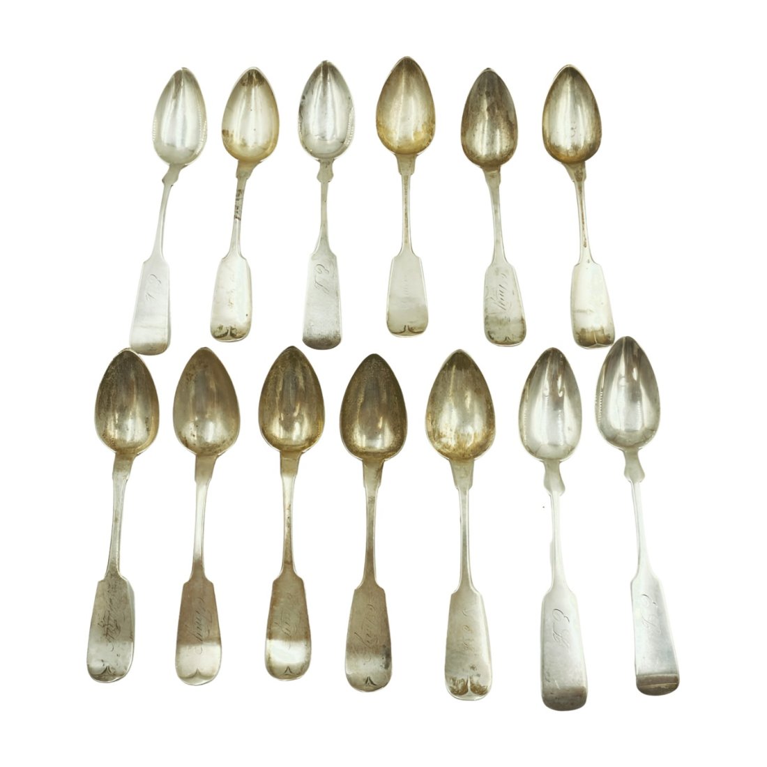 13 ANTIQUE AMERICAN COIN SILVER SPOONS. (1 of 3)